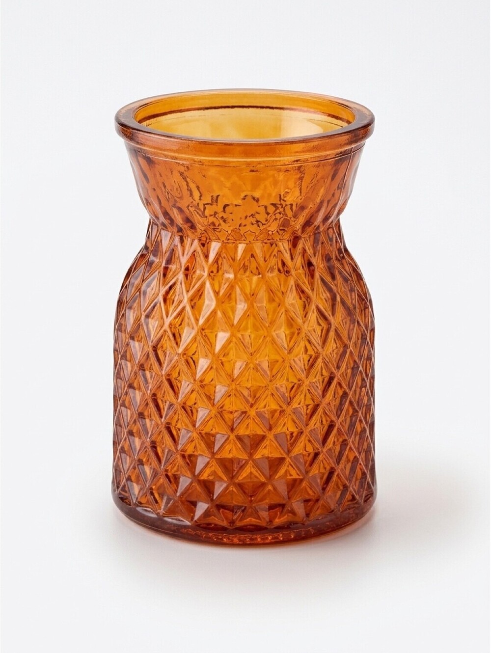 Vintage Amber Glass Vase with Diamond Pattern